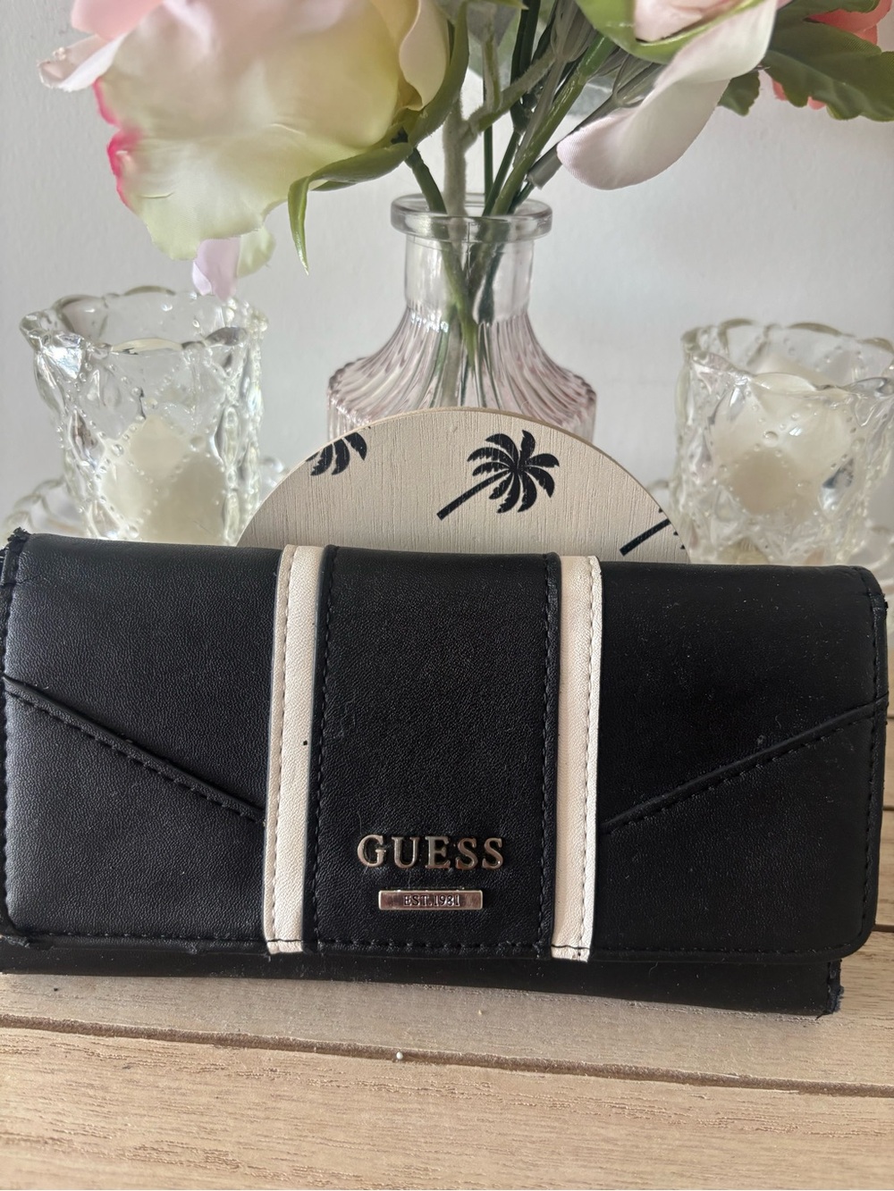 GUESS Black Wallet with White Trim -